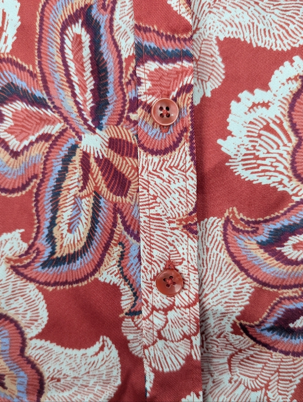 Chico's Floral Paisley Button Down Blouse Pleated Cuff Orange Multi Sz 1(8-10) - Picture 5 of 11